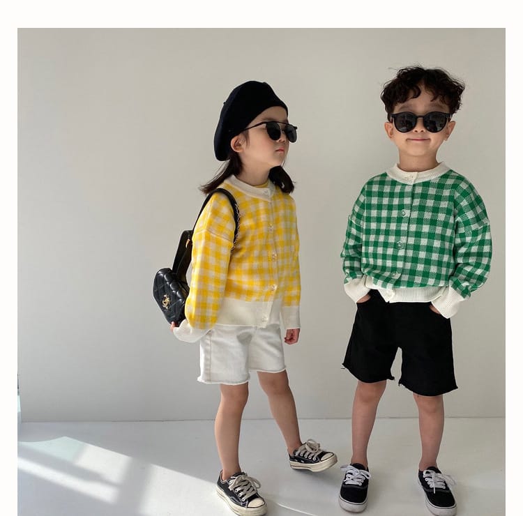 Gingham Check Knit Cardigan ギンガムチェック クルーネック 長袖カーディガン【mh0012699】 BBAMMA カーディガン・パーカー