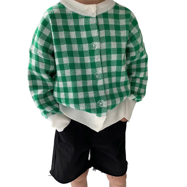 Gingham Check Knit Cardigan ギンガムチェック クルーネック 長袖カーディガン【mh0012699】 BBAMMA カーディガン・パーカー