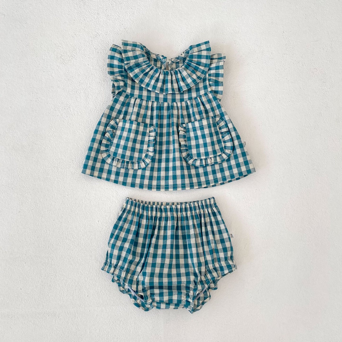 Gingham Check Top & Bloomers Set ギンガムチェック トップス ブルマセット【mh0012490】 Blue Green / 73cm Engepapa ノースリーブセットアップ