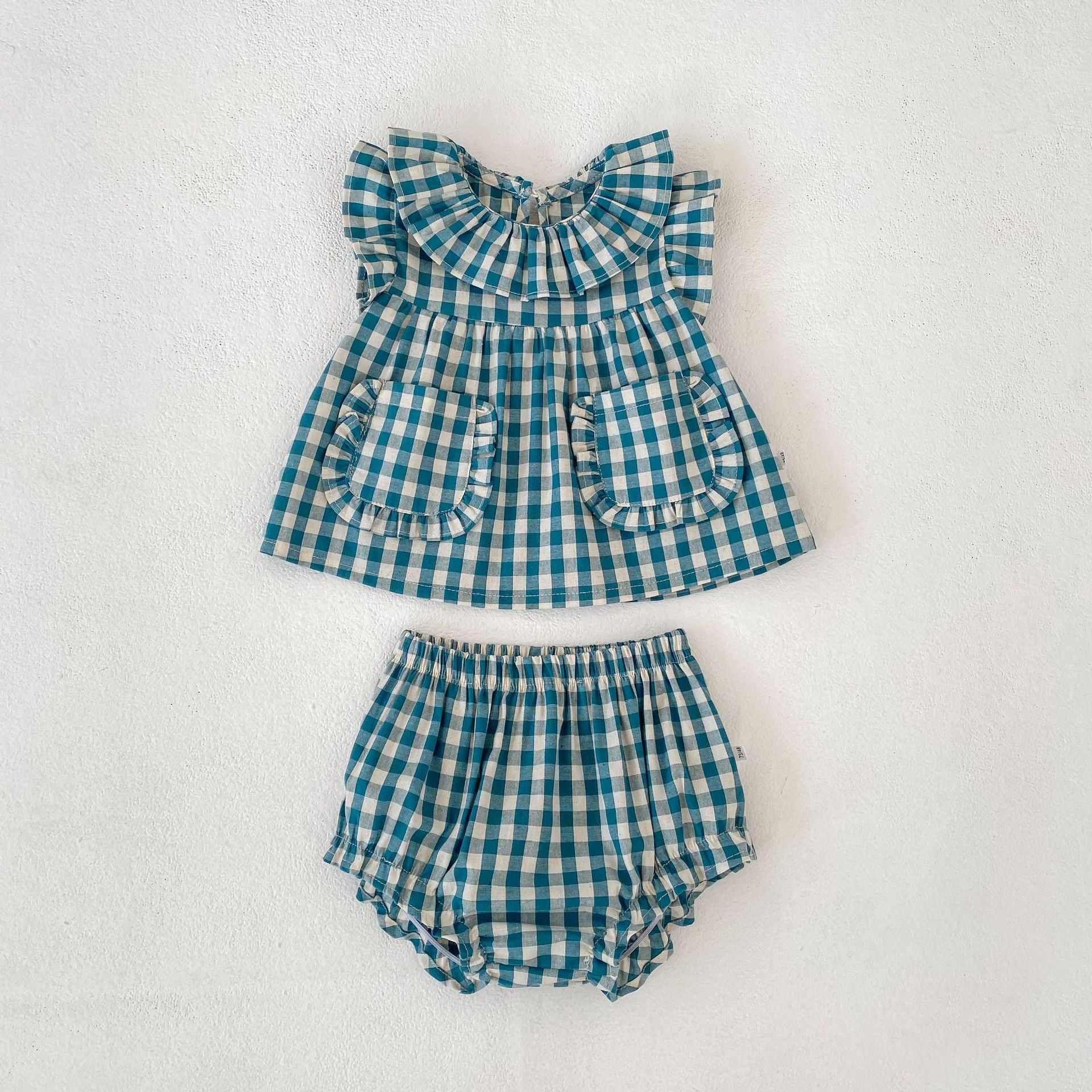 Gingham Check Top & Bloomers Set ギンガムチェック トップス ブルマセット【mh0012490】 Blue Green / 73cm Engepapa ノースリーブセットアップ