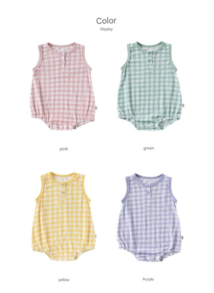 Gingham Cotton One-piece ギンガム ノースリーブロンパース【mh0012767】 Beitaoya ノースリーブロンパース