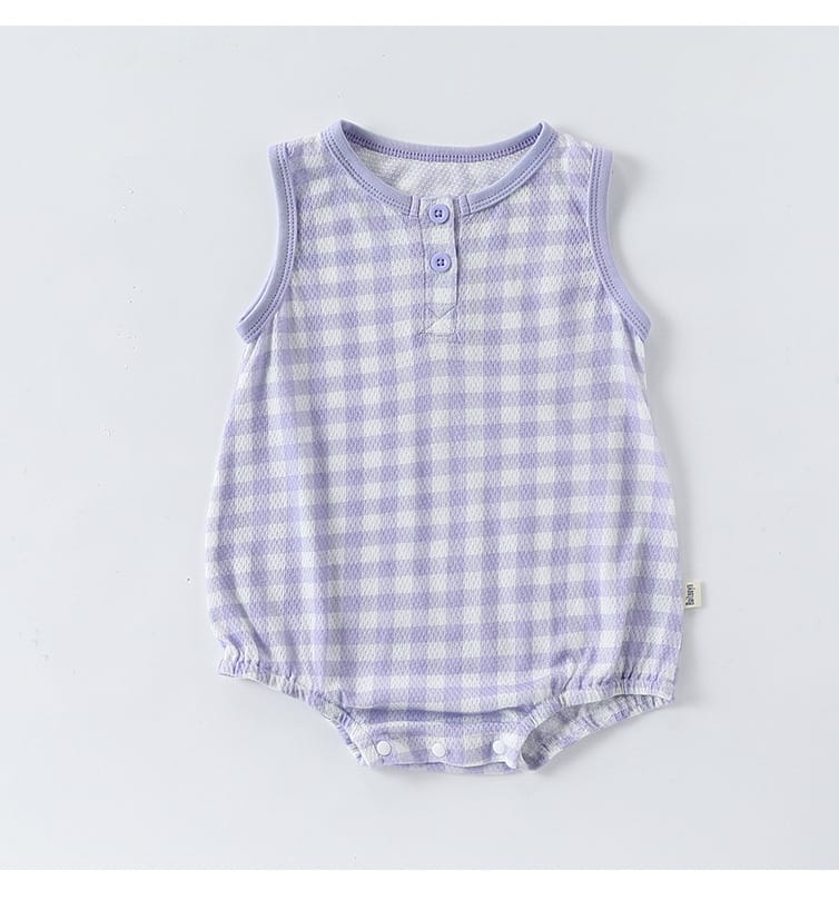 Gingham Cotton One-piece ギンガム ノースリーブロンパース【mh0012767】 Beitaoya ノースリーブロンパース