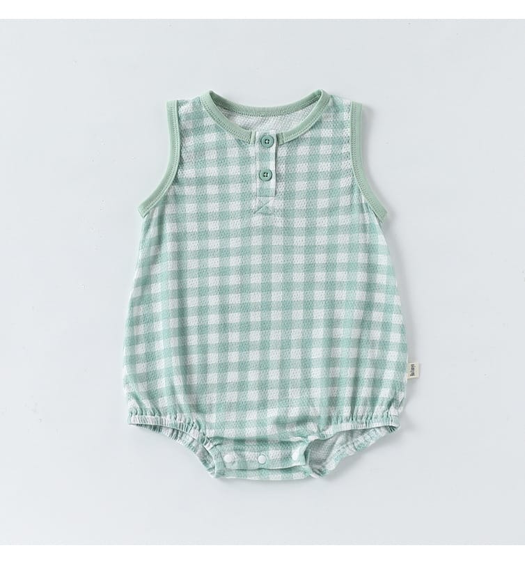 Gingham Cotton One-piece ギンガム ノースリーブロンパース【mh0012767】 Beitaoya ノースリーブロンパース