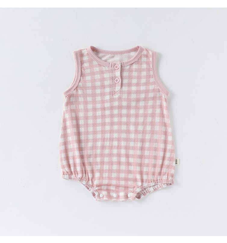 Gingham Cotton One-piece ギンガム ノースリーブロンパース【mh0012767】 Beitaoya ノースリーブロンパース