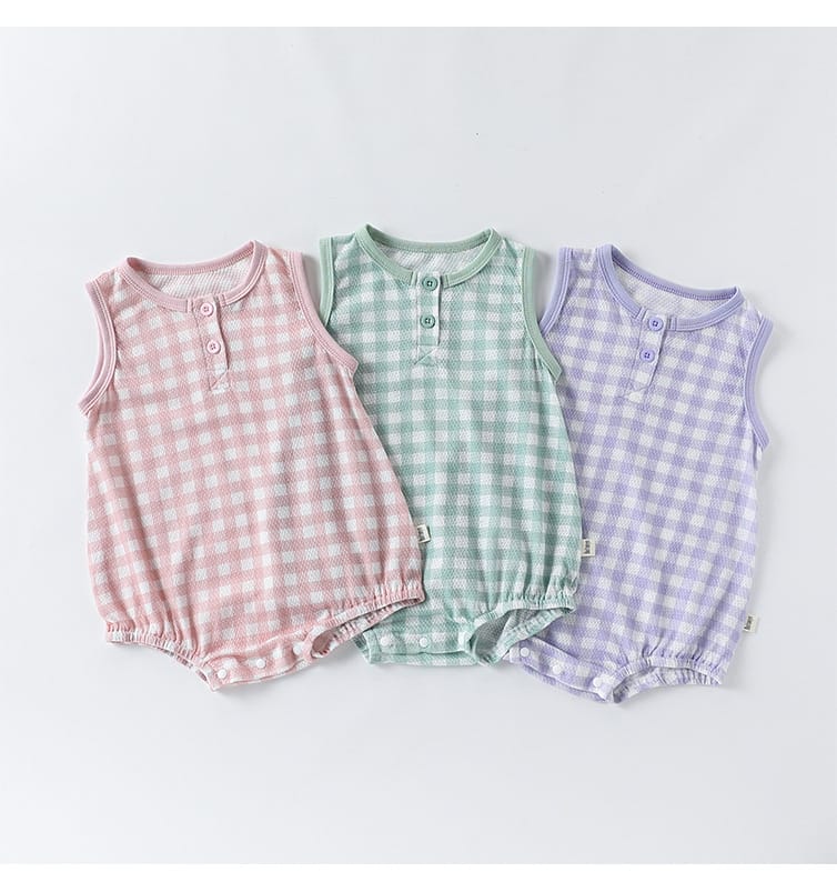 Gingham Cotton One-piece ギンガム ノースリーブロンパース【mh0012767】 Beitaoya ノースリーブロンパース