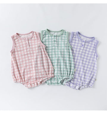 Gingham Cotton One-piece ギンガム ノースリーブロンパース【mh0012767】 Beitaoya ノースリーブロンパース