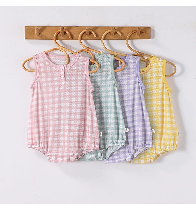Gingham Cotton One-piece ギンガム ノースリーブロンパース【mh0012767】 Beitaoya ノースリーブロンパース