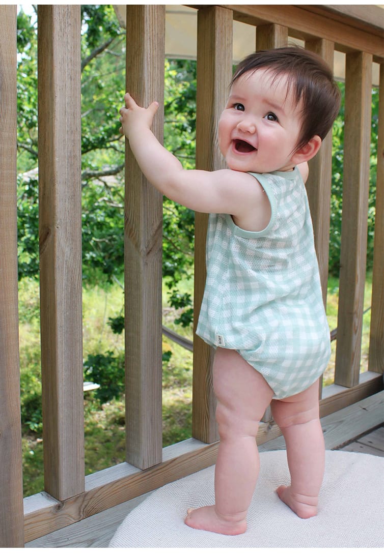 Gingham Cotton One-piece ギンガム ノースリーブロンパース【mh0012767】 Beitaoya ノースリーブロンパース