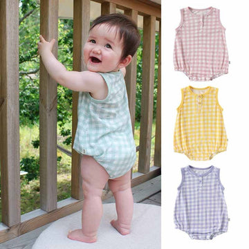 Gingham Cotton One-piece ギンガム ノースリーブロンパース【mh0012767】 Beitaoya ノースリーブロンパース