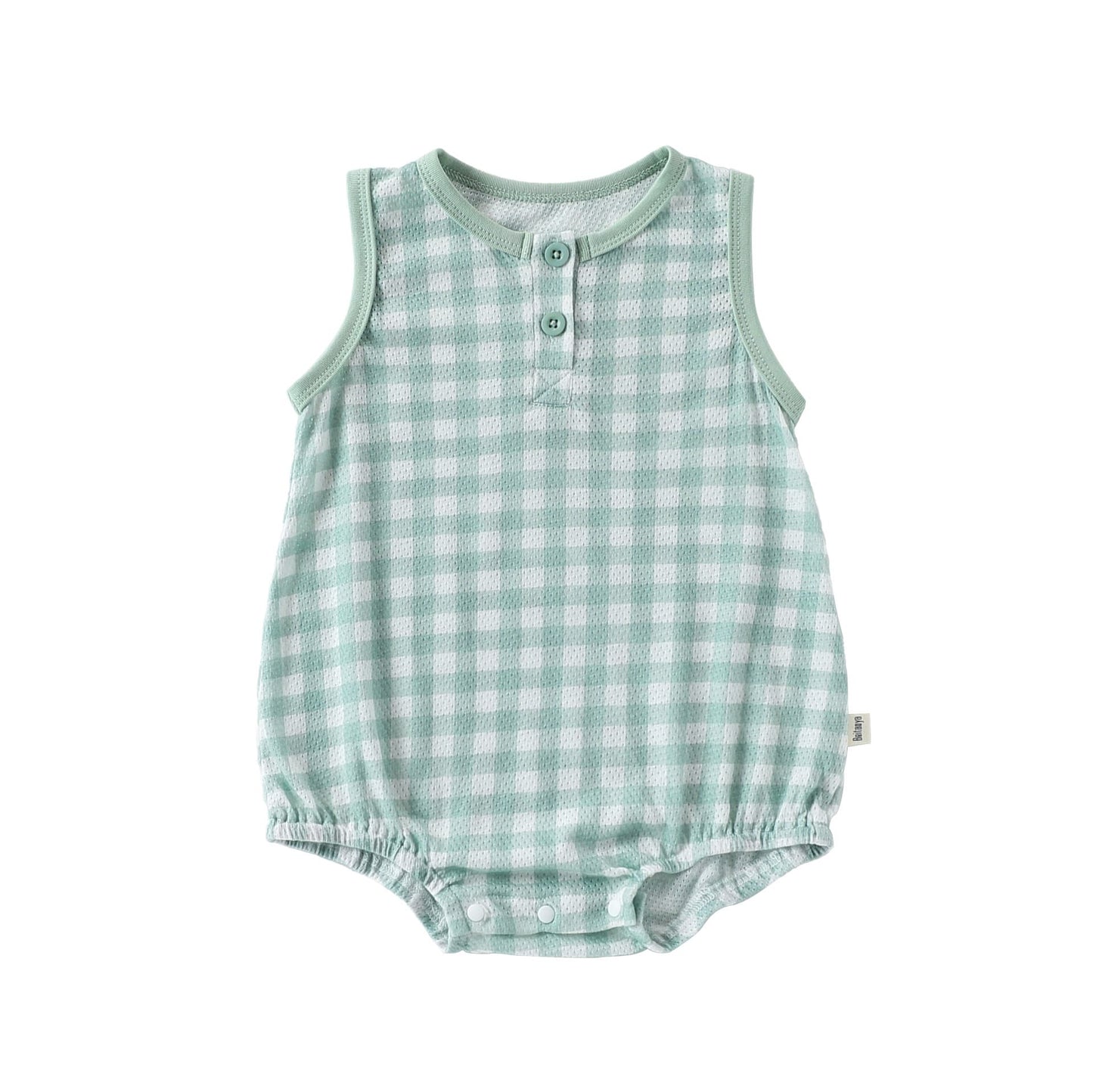 Gingham Cotton One-piece ギンガム ノースリーブロンパース【mh0012767】 Green / 66cm Beitaoya ノースリーブロンパース