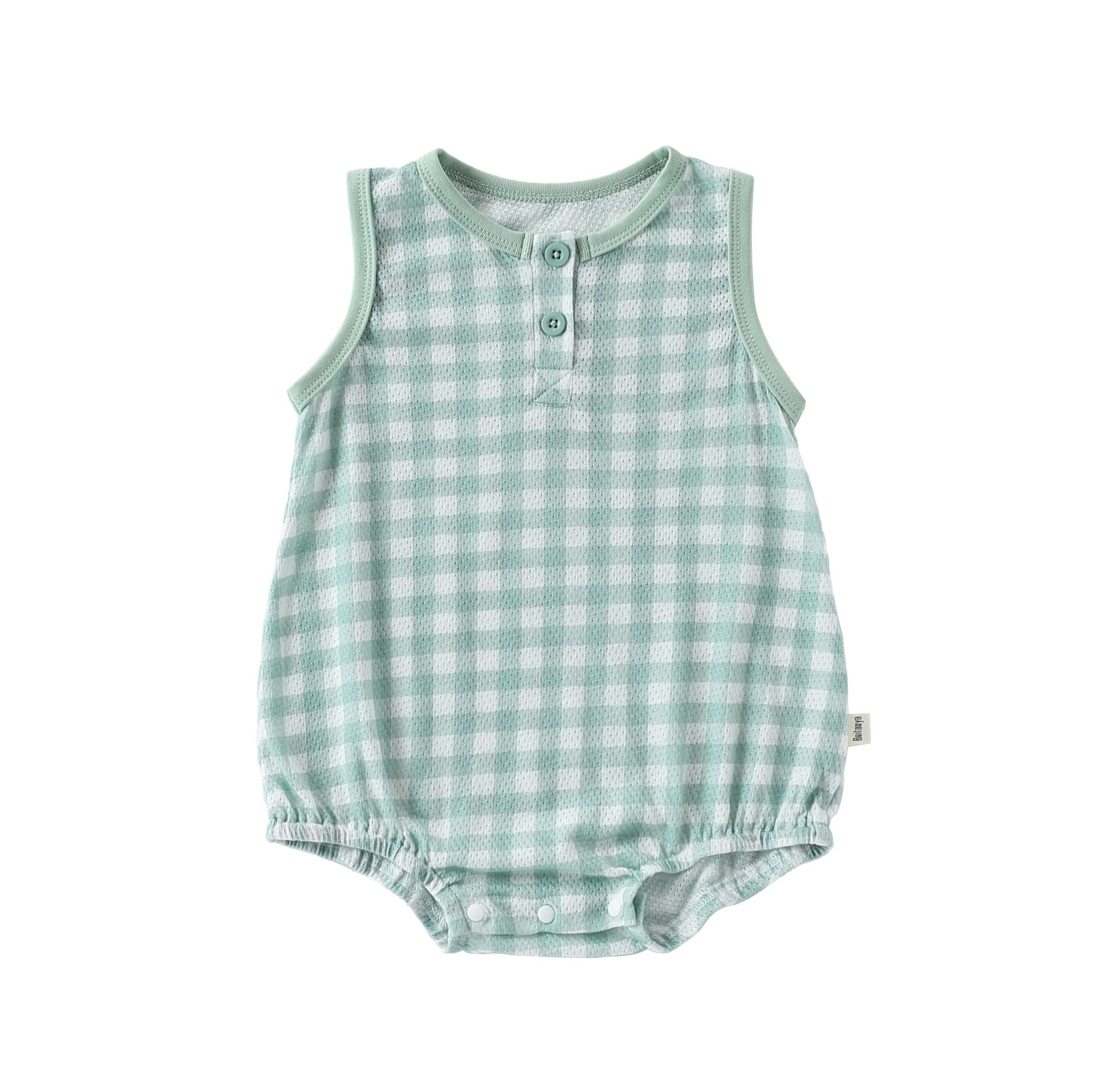 Gingham Cotton One-piece ギンガム ノースリーブロンパース【mh0012767】 Green / 66cm Beitaoya ノースリーブロンパース