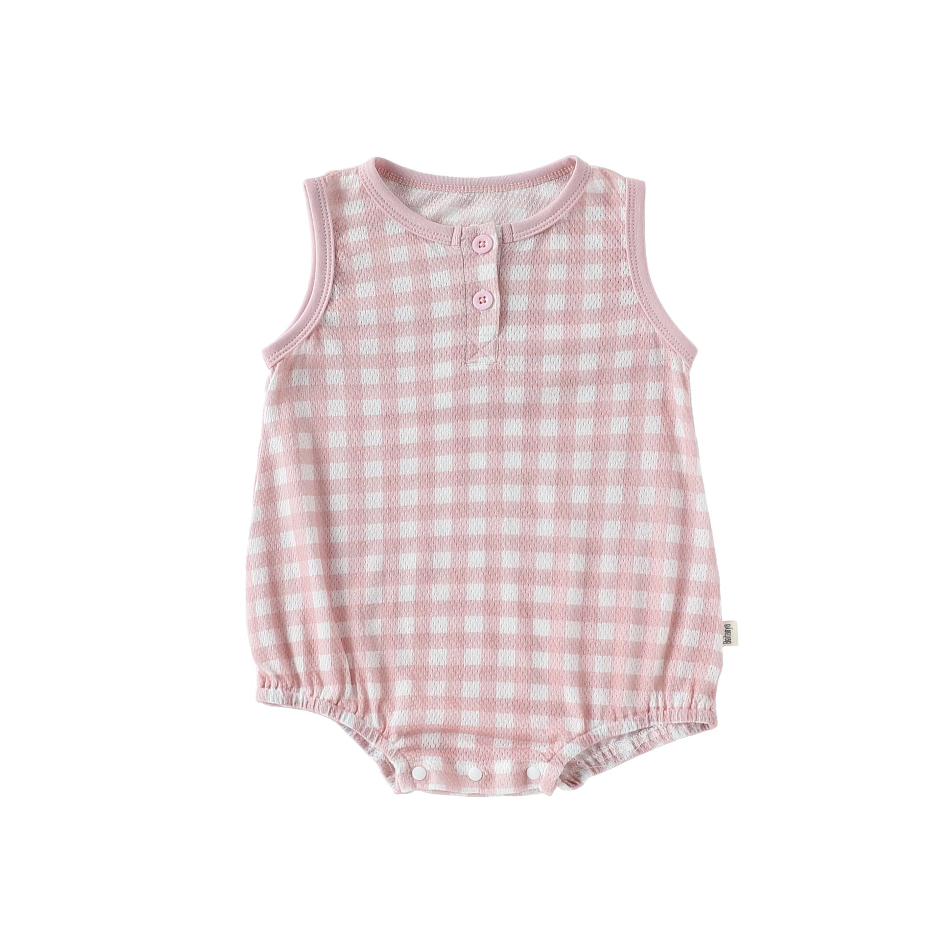 Gingham Cotton One-piece ギンガム ノースリーブロンパース【mh0012767】 Pink / 66cm Beitaoya ノースリーブロンパース