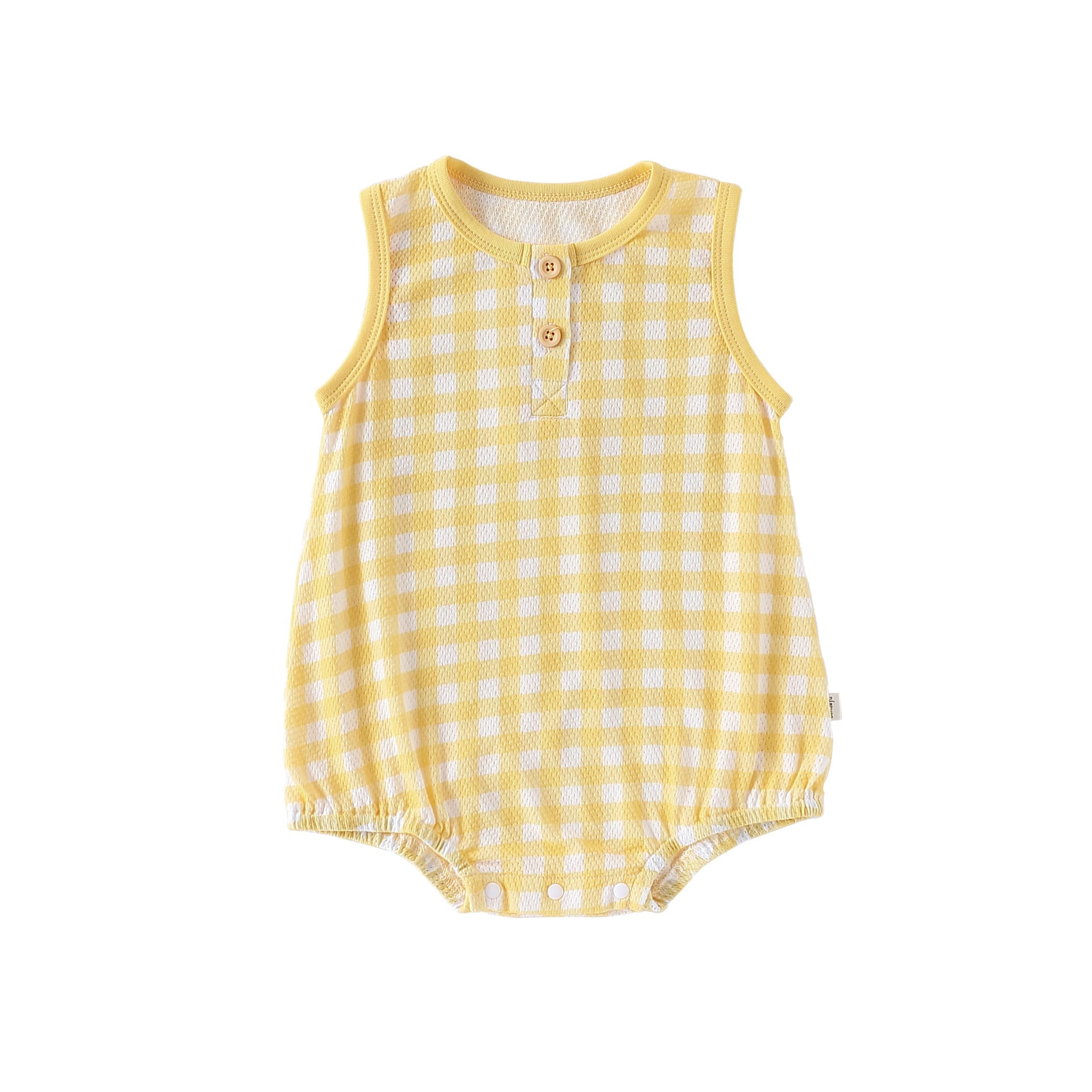 Gingham Cotton One-piece ギンガム ノースリーブロンパース【mh0012767】 Yellow / 66cm Beitaoya ノースリーブロンパース