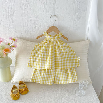 Gingham Halter Set チェック ノースリーブシャツ ショートパンツ セット【mh0013424】 angou ノースリーブセットアップ