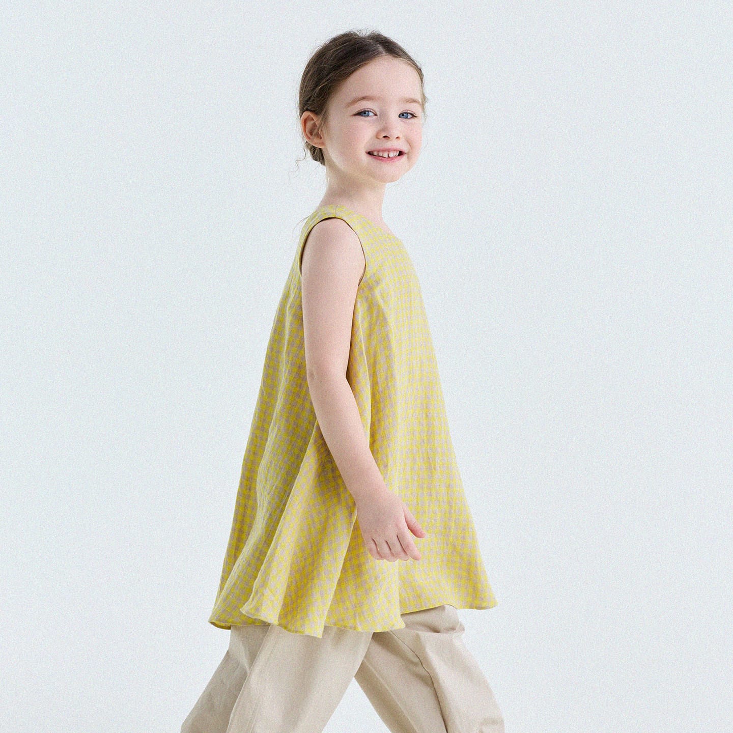 Gingham Plaid Linen Sundress チェック ノースリーブワンピース【mh0013186】 Yellow / 90cm yunerma ノースリーブワンピース