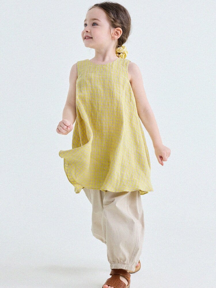 Gingham Plaid Linen Sundress チェック ノースリーブワンピース【mh0013186】 yunerma ノースリーブワンピース
