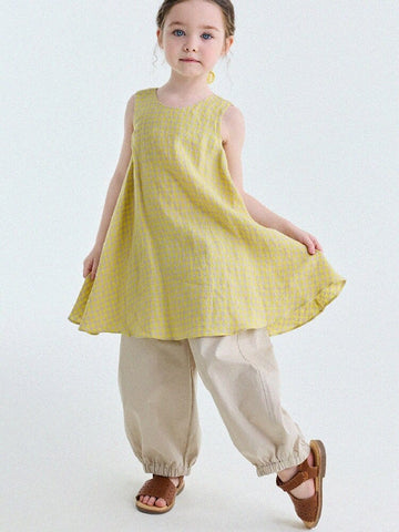 Gingham Plaid Linen Sundress チェック ノースリーブワンピース【mh0013186】 yunerma ノースリーブワンピース