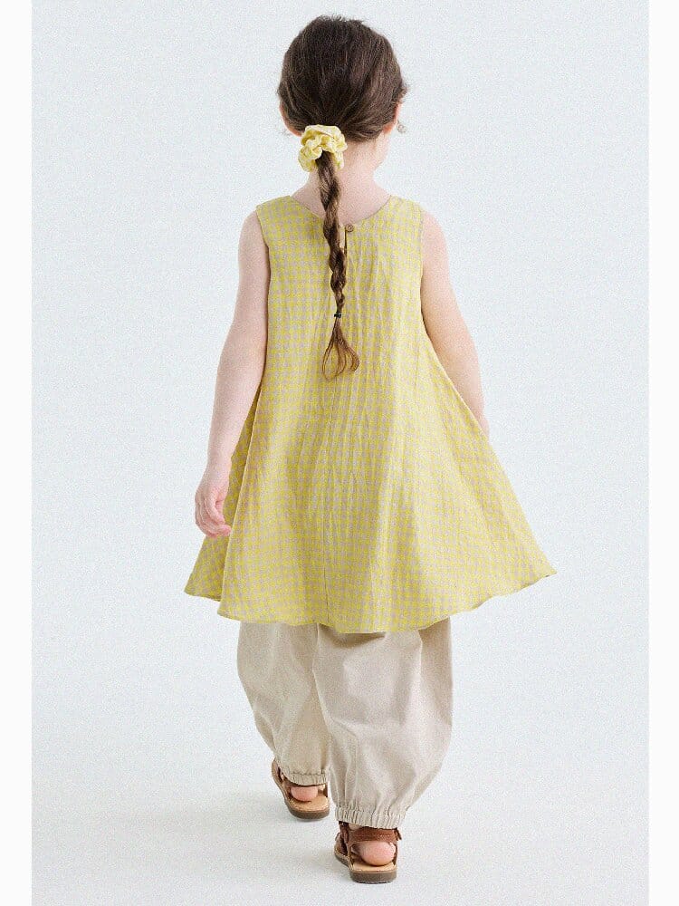 Gingham Plaid Linen Sundress チェック ノースリーブワンピース【mh0013186】 yunerma ノースリーブワンピース