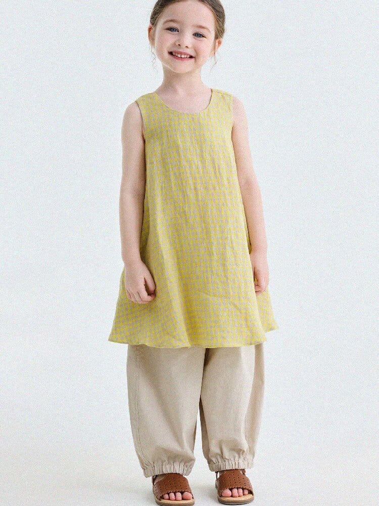 Gingham Plaid Linen Sundress チェック ノースリーブワンピース【mh0013186】 yunerma ノースリーブワンピース