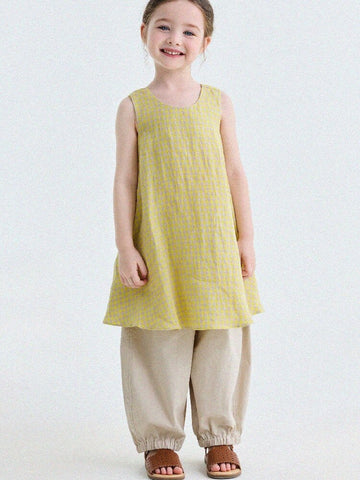 Gingham Plaid Linen Sundress チェック ノースリーブワンピース【mh0013186】 yunerma ノースリーブワンピース