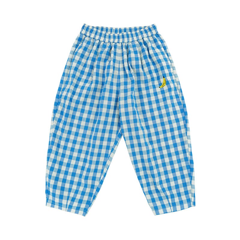 Gingham Plaid Mosquito Repellent Pants フルーツ刺繍 ロングパンツ【mh0013095】 Lake Blue / 80cm RICE & SKY ロングパンツ・スウェットパンツ