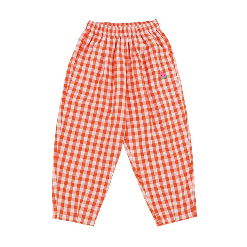 Gingham Plaid Mosquito Repellent Pants フルーツ刺繍 ロングパンツ【mh0013095】 Red / 80cm RICE & SKY ロングパンツ・スウェットパンツ