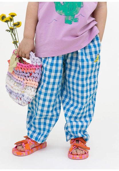 Gingham Plaid Mosquito Repellent Pants フルーツ刺繍 ロングパンツ【mh0013095】 RICE & SKY ロングパンツ・スウェットパンツ