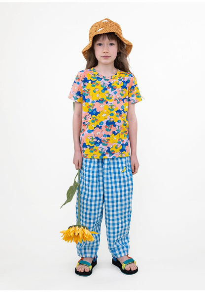 Gingham Plaid Mosquito Repellent Pants フルーツ刺繍 ロングパンツ【mh0013095】 RICE & SKY ロングパンツ・スウェットパンツ
