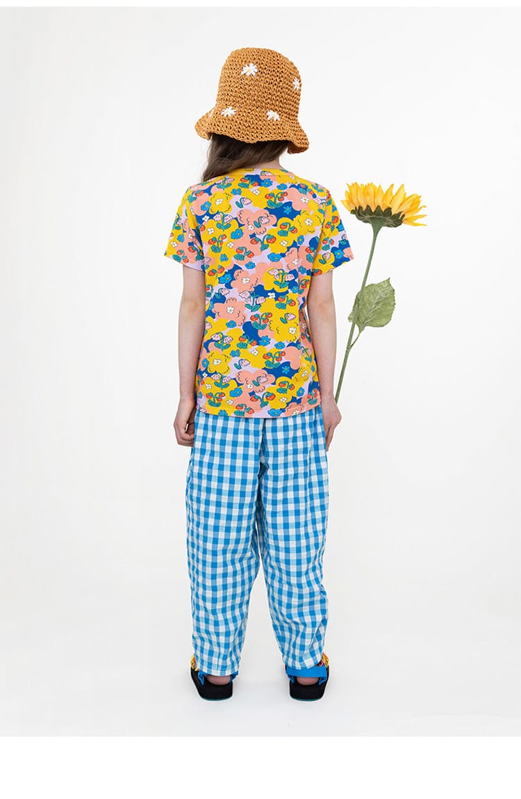 Gingham Plaid Mosquito Repellent Pants フルーツ刺繍 ロングパンツ【mh0013095】 RICE & SKY ロングパンツ・スウェットパンツ