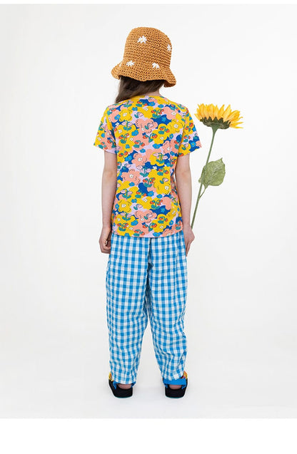 Gingham Plaid Mosquito Repellent Pants フルーツ刺繍 ロングパンツ【mh0013095】 RICE & SKY ロングパンツ・スウェットパンツ