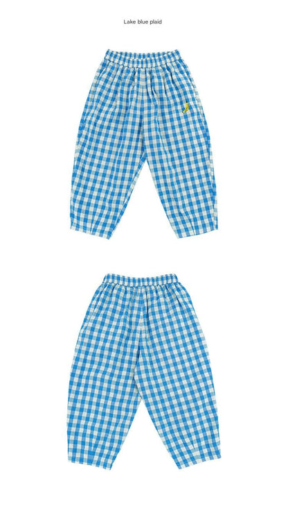 Gingham Plaid Mosquito Repellent Pants フルーツ刺繍 ロングパンツ【mh0013095】 RICE & SKY ロングパンツ・スウェットパンツ