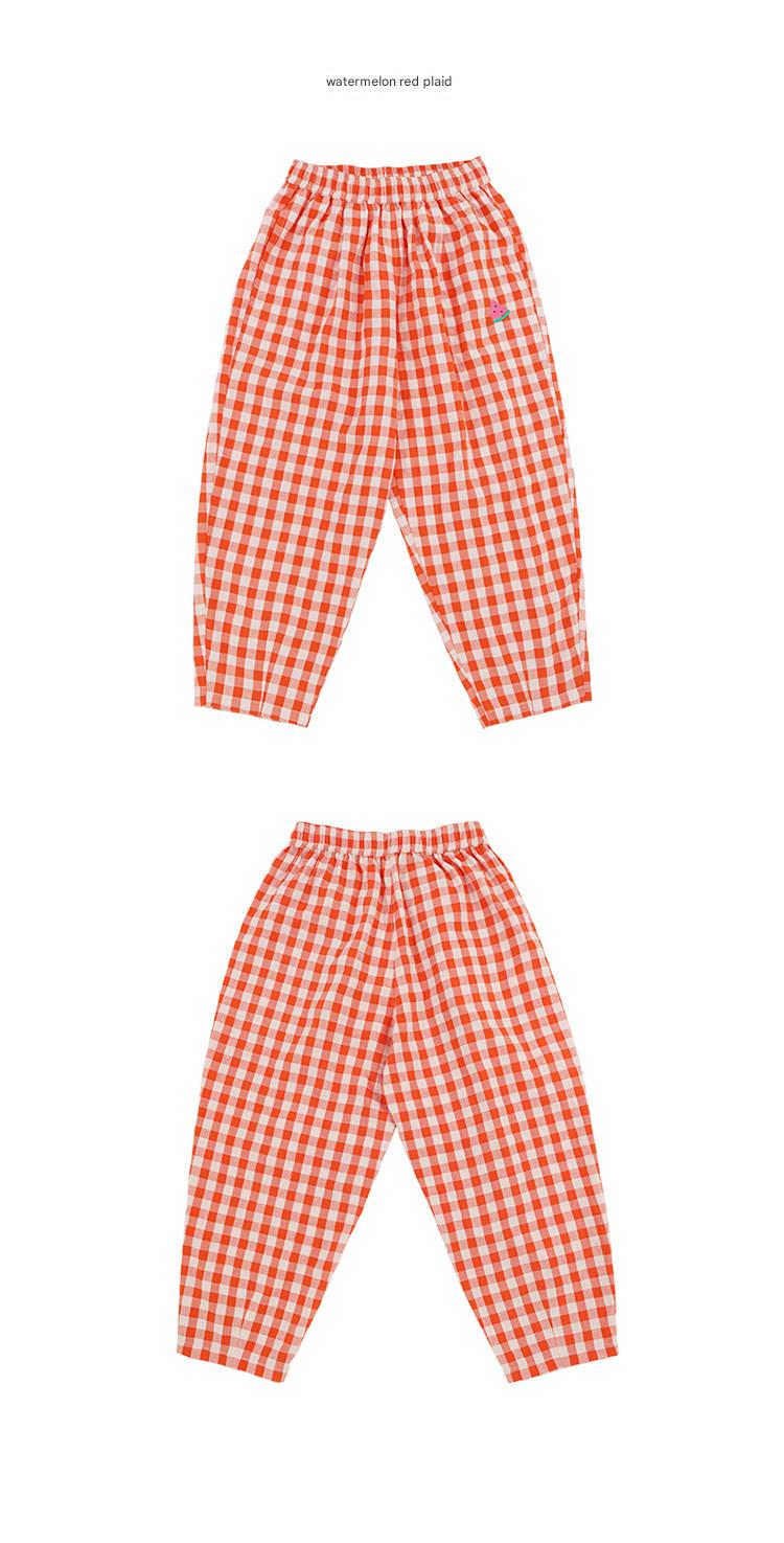 Gingham Plaid Mosquito Repellent Pants フルーツ刺繍 ロングパンツ【mh0013095】 RICE & SKY ロングパンツ・スウェットパンツ