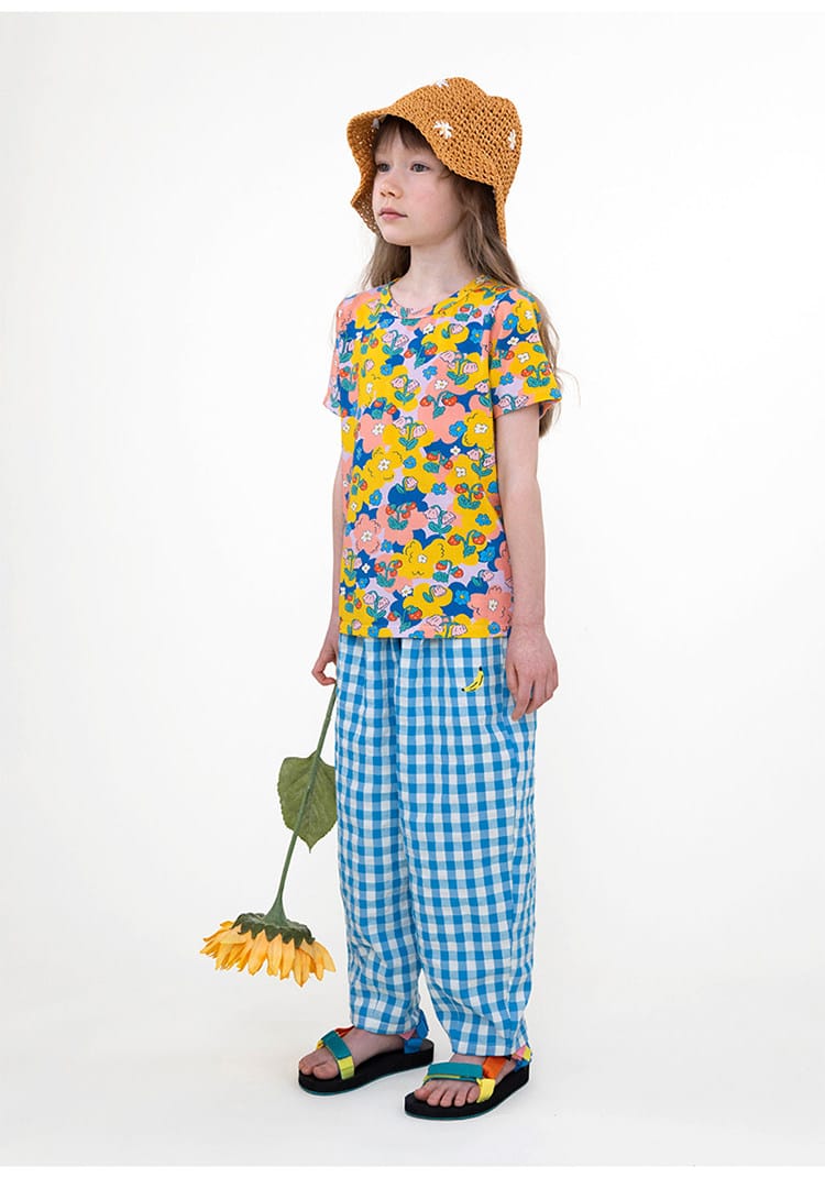 Gingham Plaid Mosquito Repellent Pants フルーツ刺繍 ロングパンツ【mh0013095】 RICE & SKY ロングパンツ・スウェットパンツ