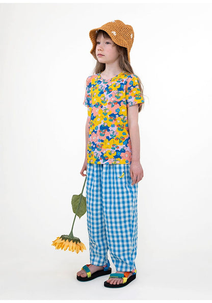 Gingham Plaid Mosquito Repellent Pants フルーツ刺繍 ロングパンツ【mh0013095】 RICE & SKY ロングパンツ・スウェットパンツ