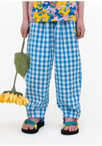 Gingham Plaid Mosquito Repellent Pants フルーツ刺繍 ロングパンツ【mh0013095】 RICE & SKY ロングパンツ・スウェットパンツ