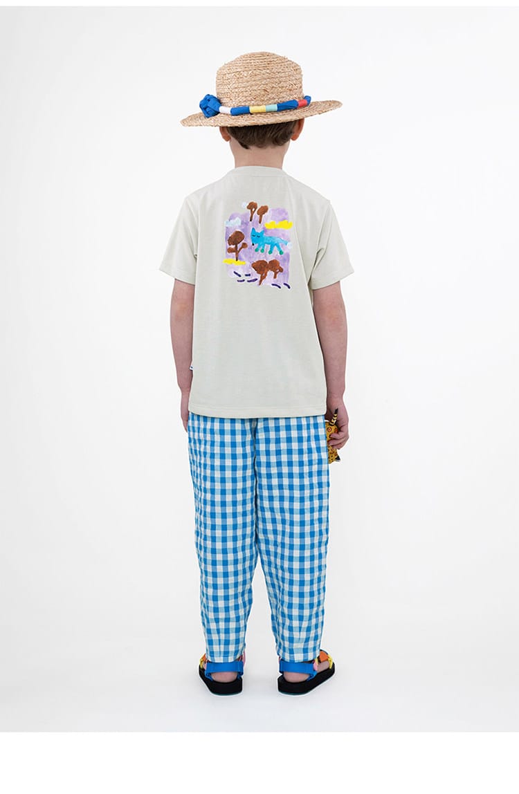Gingham Plaid Mosquito Repellent Pants フルーツ刺繍 ロングパンツ【mh0013095】 RICE & SKY ロングパンツ・スウェットパンツ