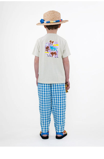Gingham Plaid Mosquito Repellent Pants フルーツ刺繍 ロングパンツ【mh0013095】 RICE & SKY ロングパンツ・スウェットパンツ