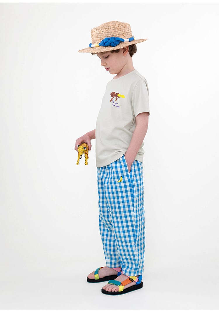 Gingham Plaid Mosquito Repellent Pants フルーツ刺繍 ロングパンツ【mh0013095】 RICE & SKY ロングパンツ・スウェットパンツ