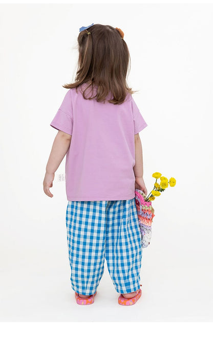 Gingham Plaid Mosquito Repellent Pants フルーツ刺繍 ロングパンツ【mh0013095】 RICE & SKY ロングパンツ・スウェットパンツ