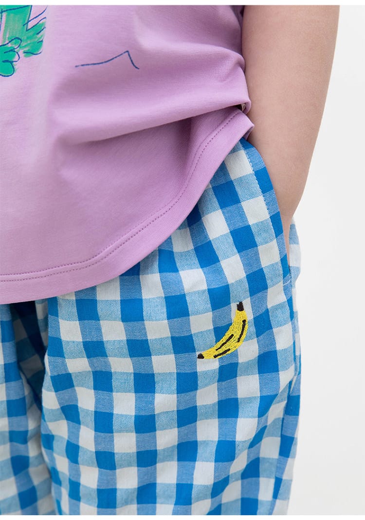 Gingham Plaid Mosquito Repellent Pants フルーツ刺繍 ロングパンツ【mh0013095】 RICE & SKY ロングパンツ・スウェットパンツ