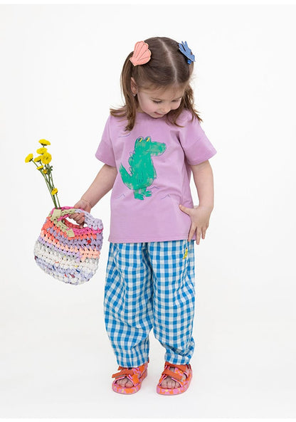 Gingham Plaid Mosquito Repellent Pants フルーツ刺繍 ロングパンツ【mh0013095】 RICE & SKY ロングパンツ・スウェットパンツ