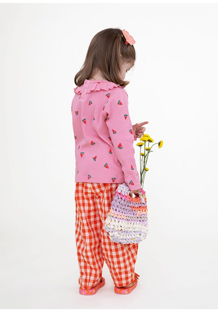 Gingham Plaid Mosquito Repellent Pants フルーツ刺繍 ロングパンツ【mh0013095】 RICE & SKY ロングパンツ・スウェットパンツ