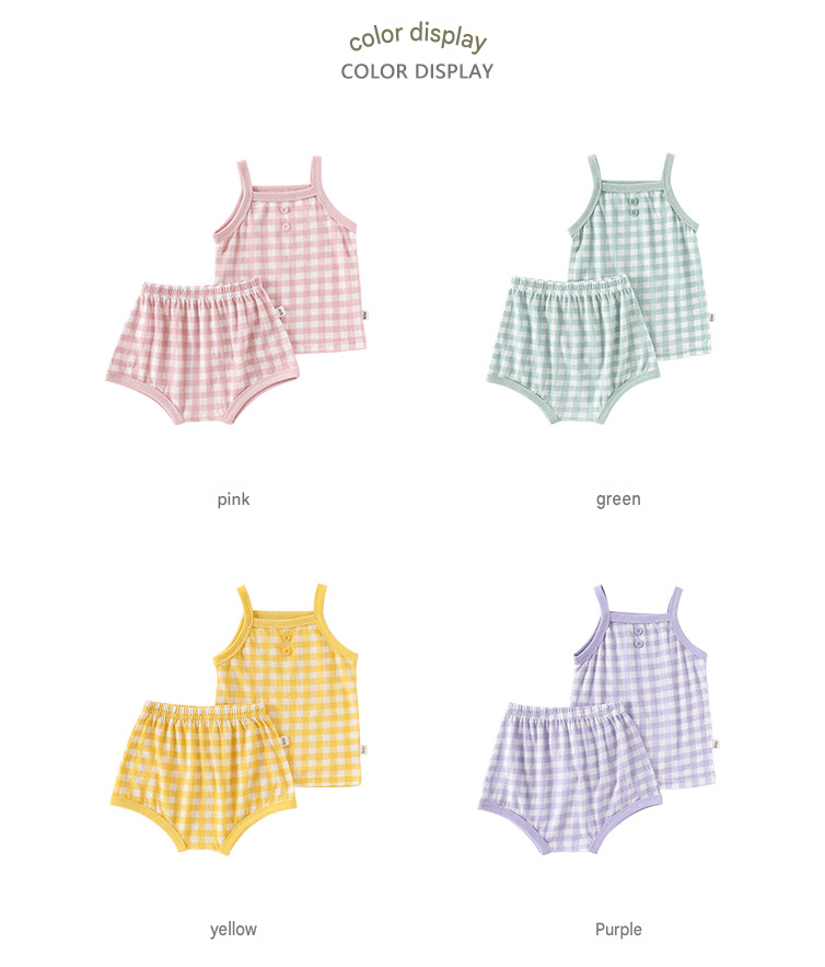 Gingham Plaid Strappy Top Shorts チェック ノースリーブキャミソール ショートパンツ セット【mh0013499】 Beitaoya ノースリーブセットアップ