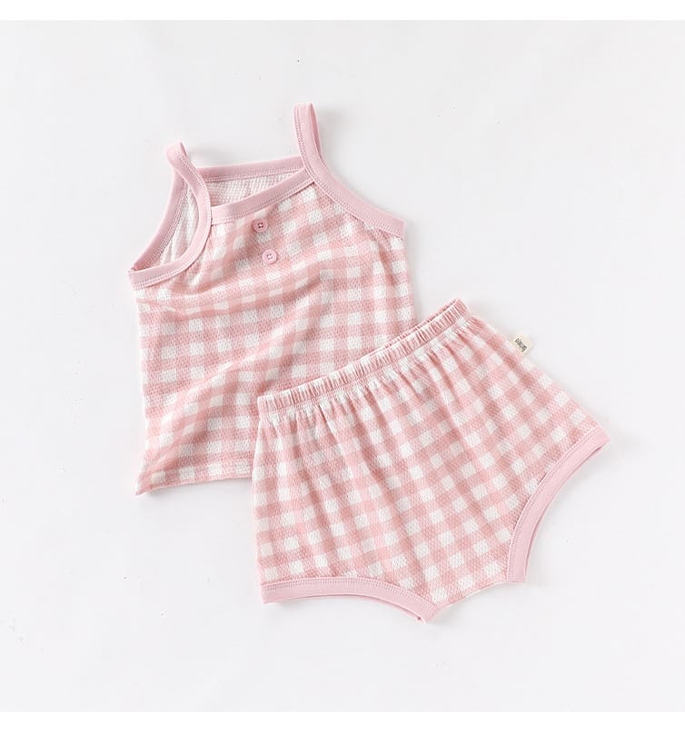 Gingham Plaid Strappy Top Shorts チェック ノースリーブキャミソール ショートパンツ セット【mh0013499】 Beitaoya ノースリーブセットアップ