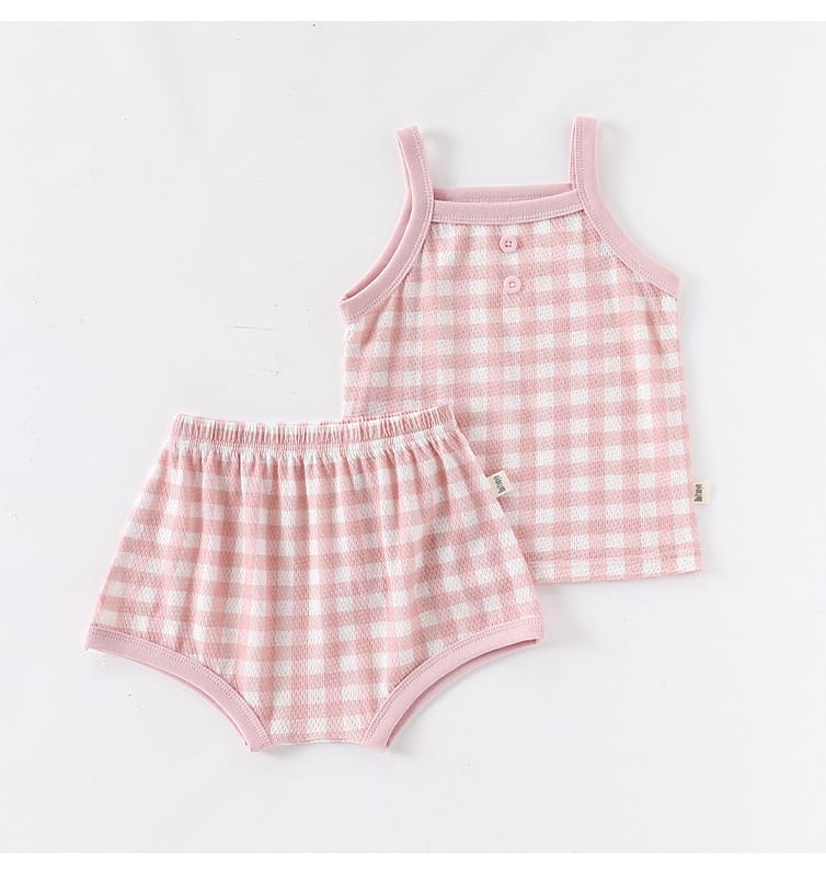 Gingham Plaid Strappy Top Shorts チェック ノースリーブキャミソール ショートパンツ セット【mh0013499】 Beitaoya ノースリーブセットアップ