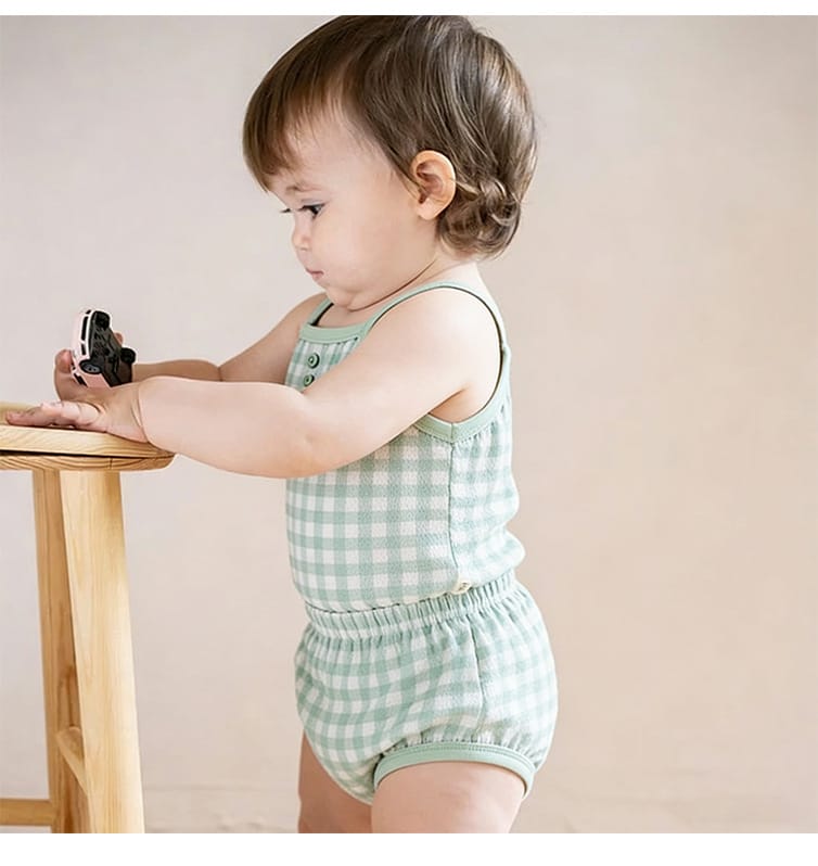 Gingham Plaid Strappy Top Shorts チェック ノースリーブキャミソール ショートパンツ セット【mh0013499】 Beitaoya ノースリーブセットアップ