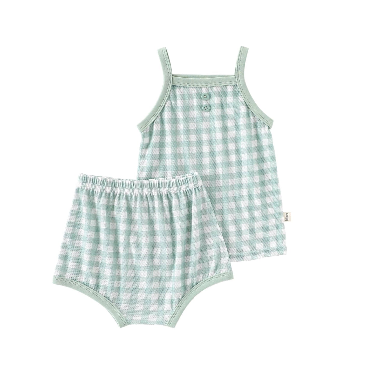 Gingham Plaid Strappy Top Shorts チェック ノースリーブキャミソール ショートパンツ セット【mh0013499】 Green / 73cm Beitaoya ノースリーブセットアップ