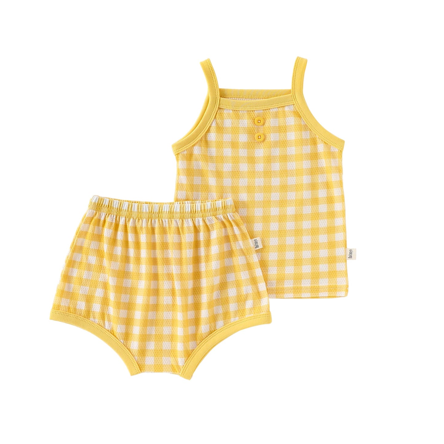 Gingham Plaid Strappy Top Shorts チェック ノースリーブキャミソール ショートパンツ セット【mh0013499】 Yellow / 73cm Beitaoya ノースリーブセットアップ