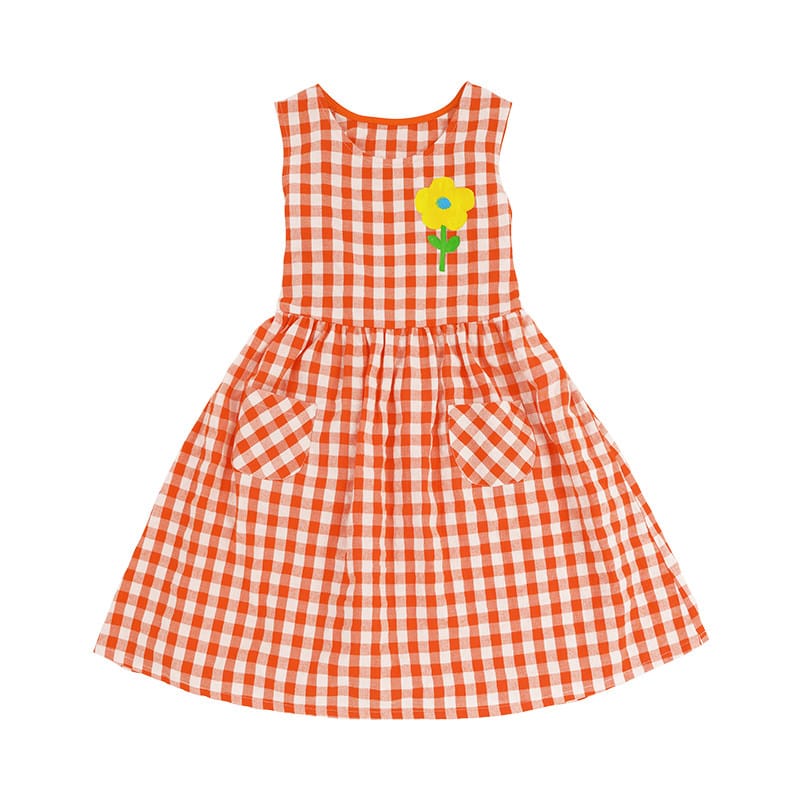 Gingham Plaid Vest Dress チェック ノースリーブワンピース【mh0013212】 Red / 100cm RICE & SKY ノースリーブワンピース