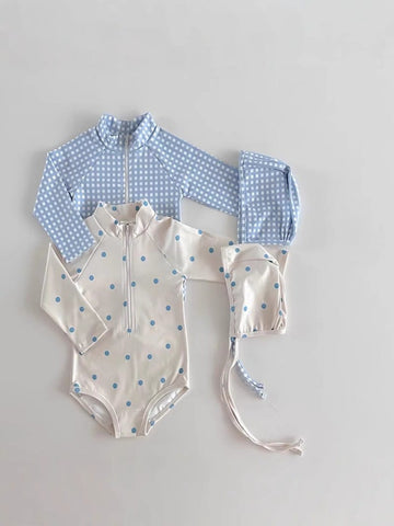Gingham Polka Dot Swimsuit 長袖ワンピース水着【mh0012936】 yi nian ni ベビー用水着
